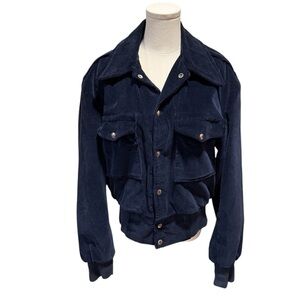 Vintage 60s 70s Corduroy Dark Navy Blue Patch Pocket Snap Womens Jacket Large